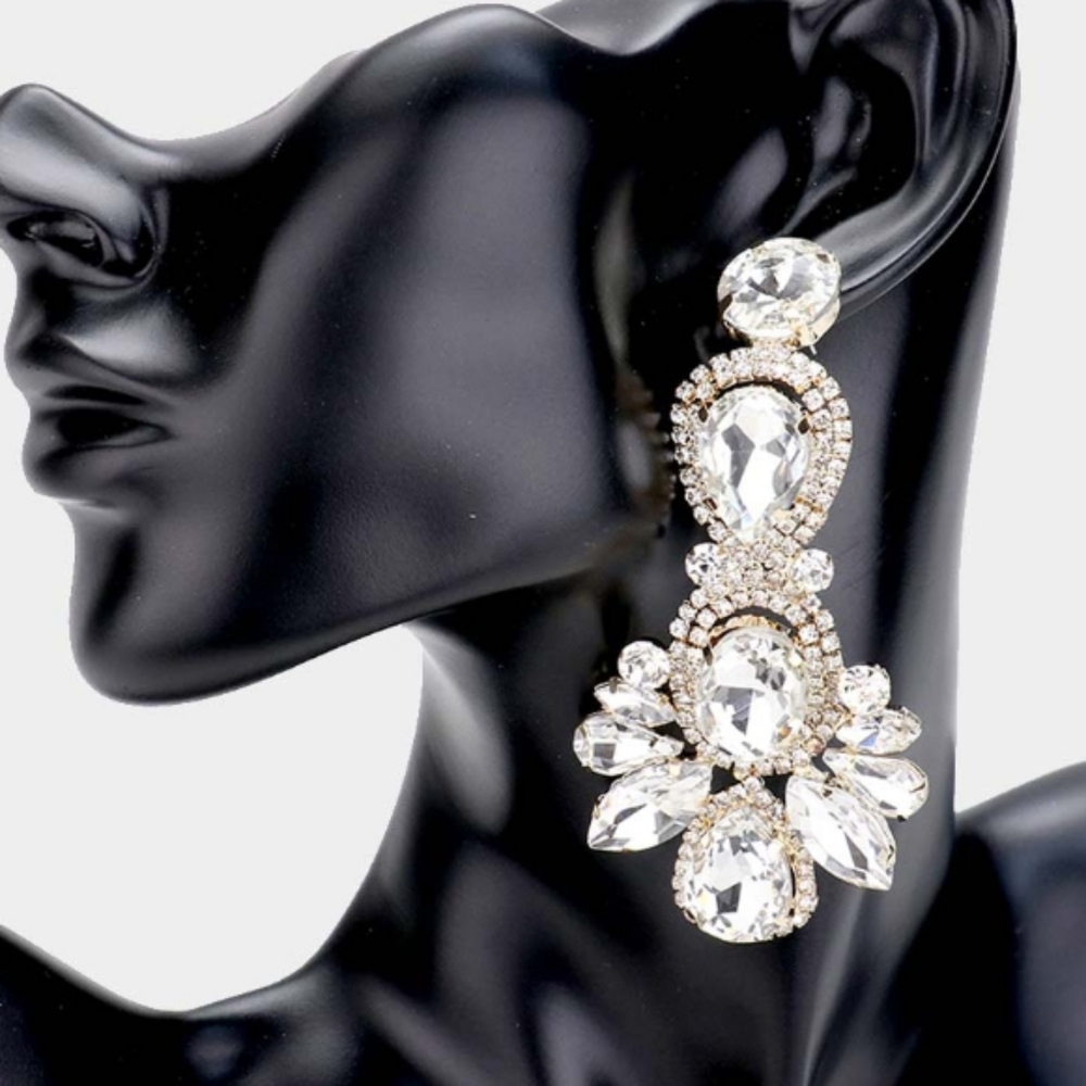 Crystal Rhinestone Pave Drop Evening Earrings